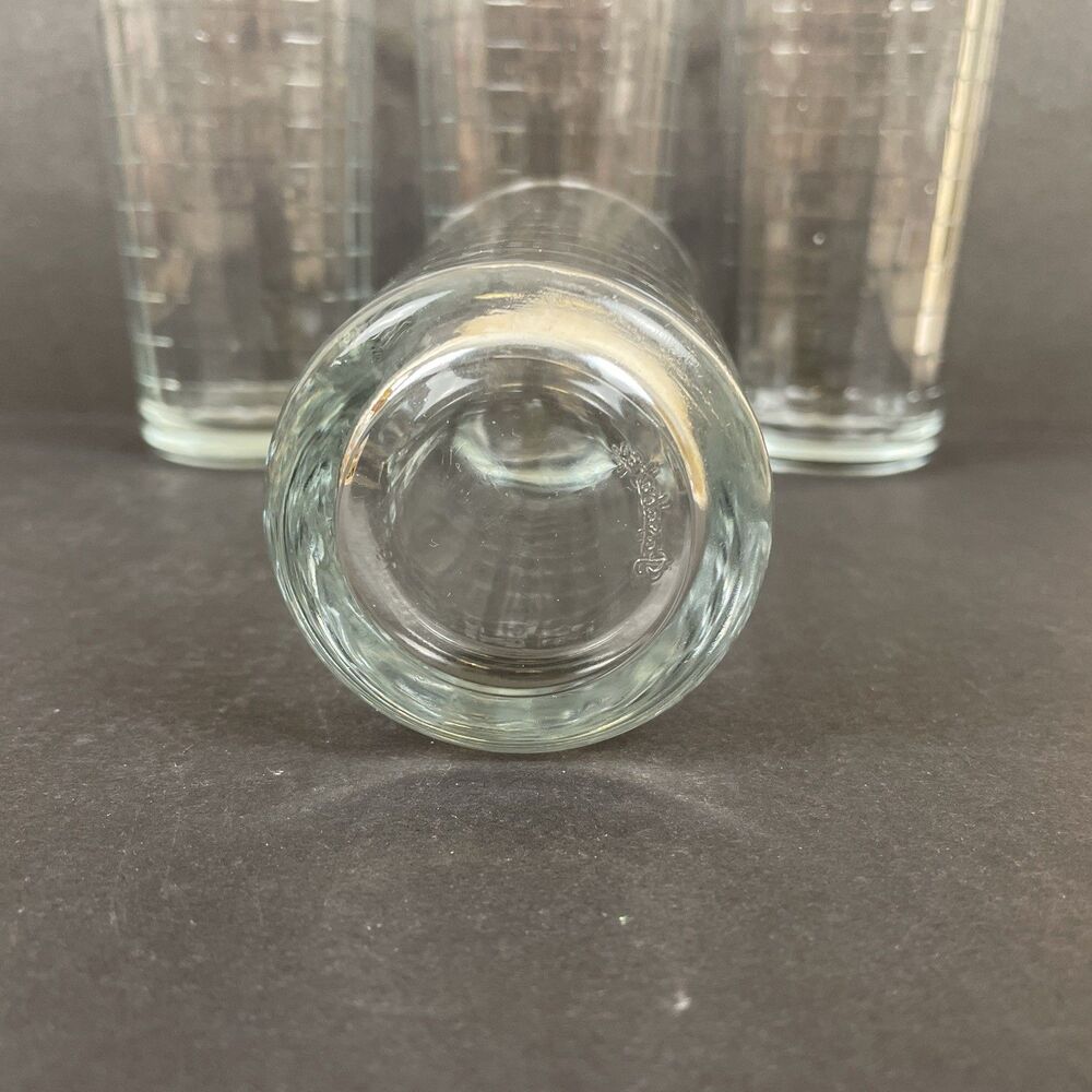 4 Pasabache Optic Block Clear 8 oz Tumblers 5" Geometric Grid Glasses Signed - Picture 4 of 6